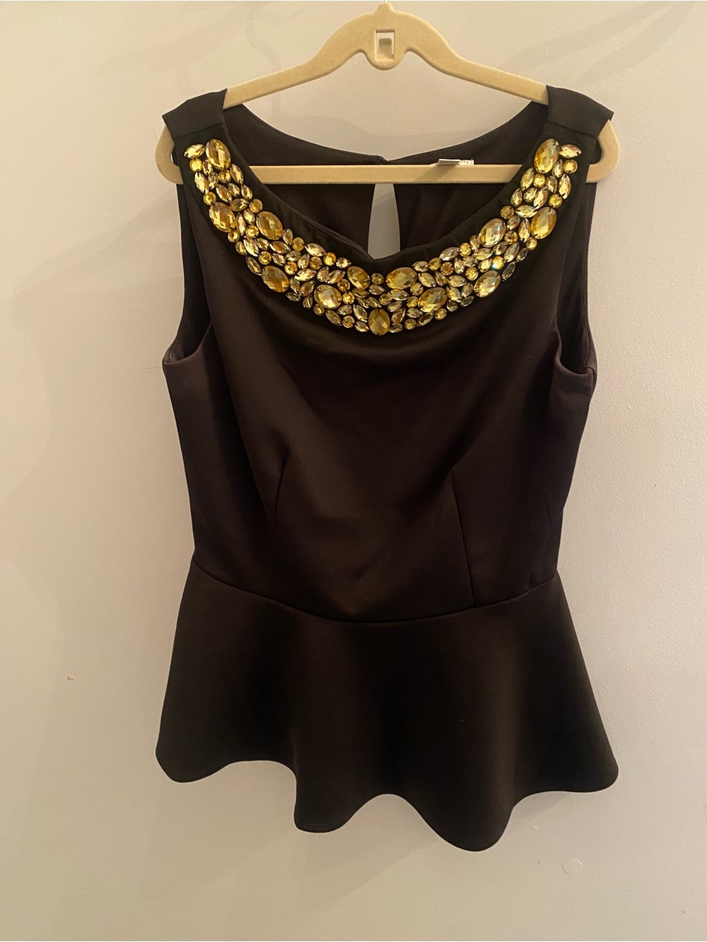 Bisou Bisou Black Peplum Camisole with Gold Jeweled Collar